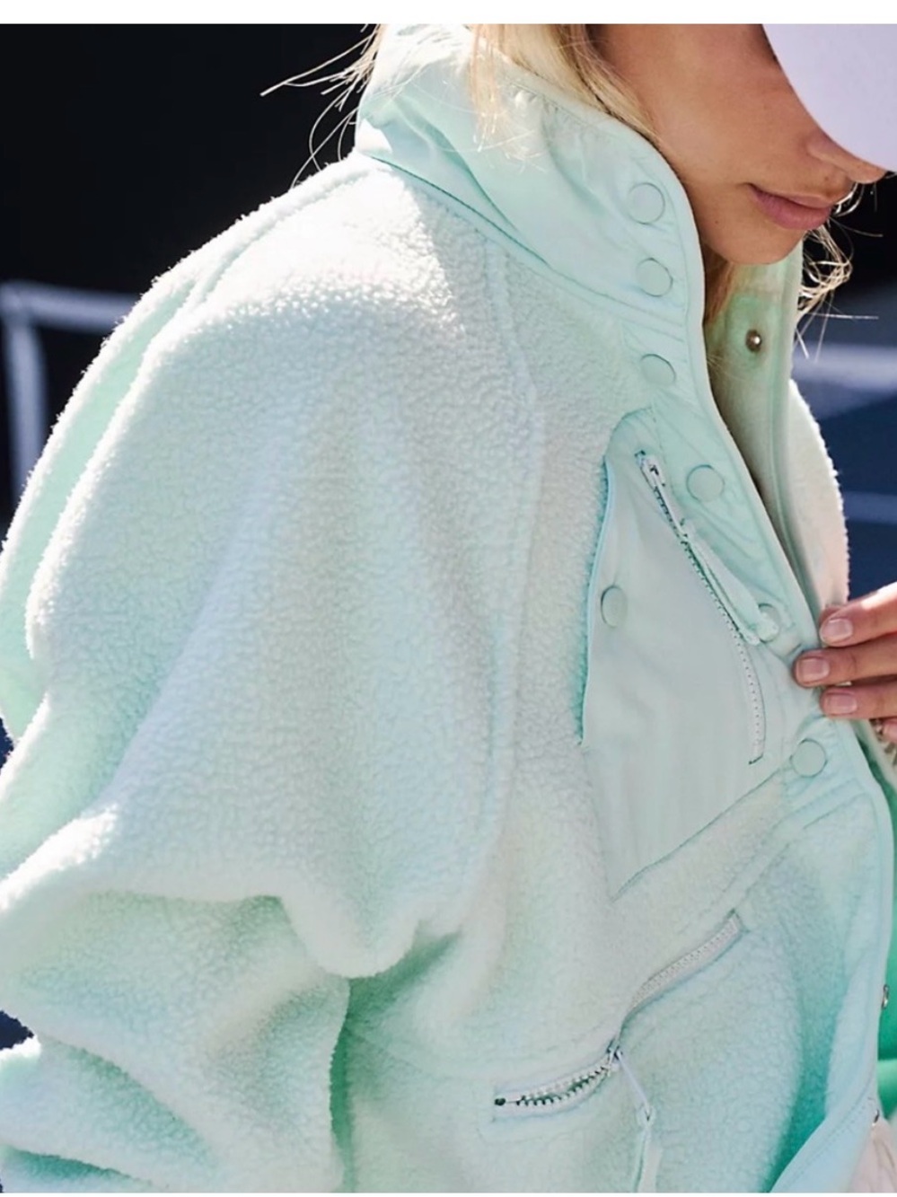 Free People Movement Light Mint Sherpa Snap-Front Jacket - Women - Picture 2 of 4